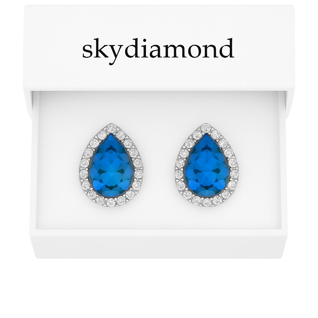 Damen-Ohrstecker Azure Tide 18 K weißvergoldet I 8,0 ct synthetischer Blau Topas I 0,30 ct Diamant-Effekt
