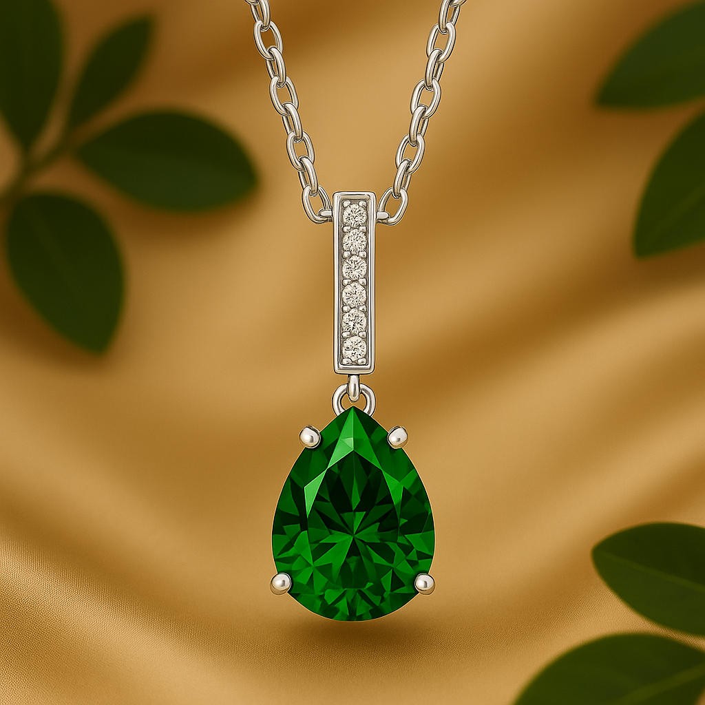 Elegantes Collier mit 2.4 ct Smaragd Behandelt – 925er Silber & 18K Gold Veredelt