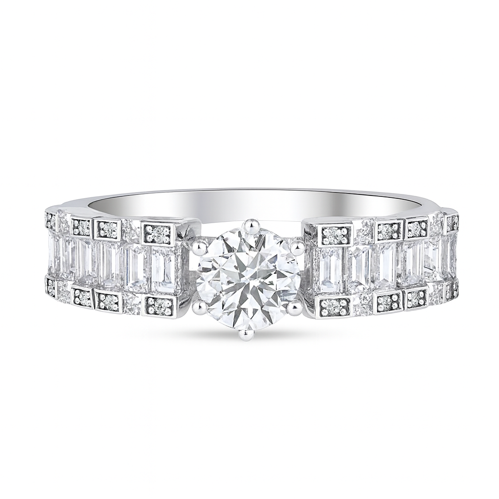 Luxury White Ring – 925er Silber & 18K Gold, 2.5 ct Sky Diamond