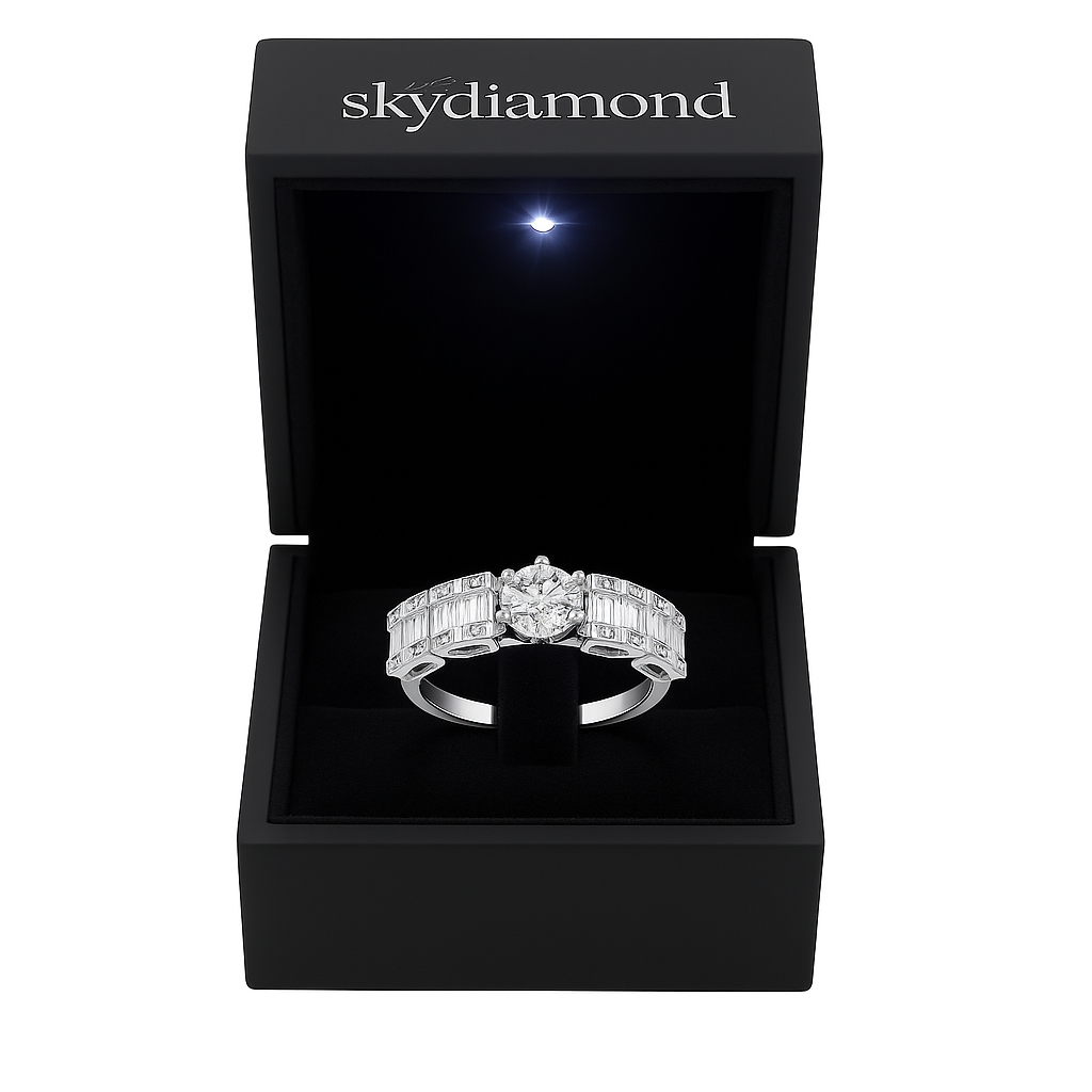Luxury White Ring – 925er Silber & 18K Gold, 2.5 ct Sky Diamond