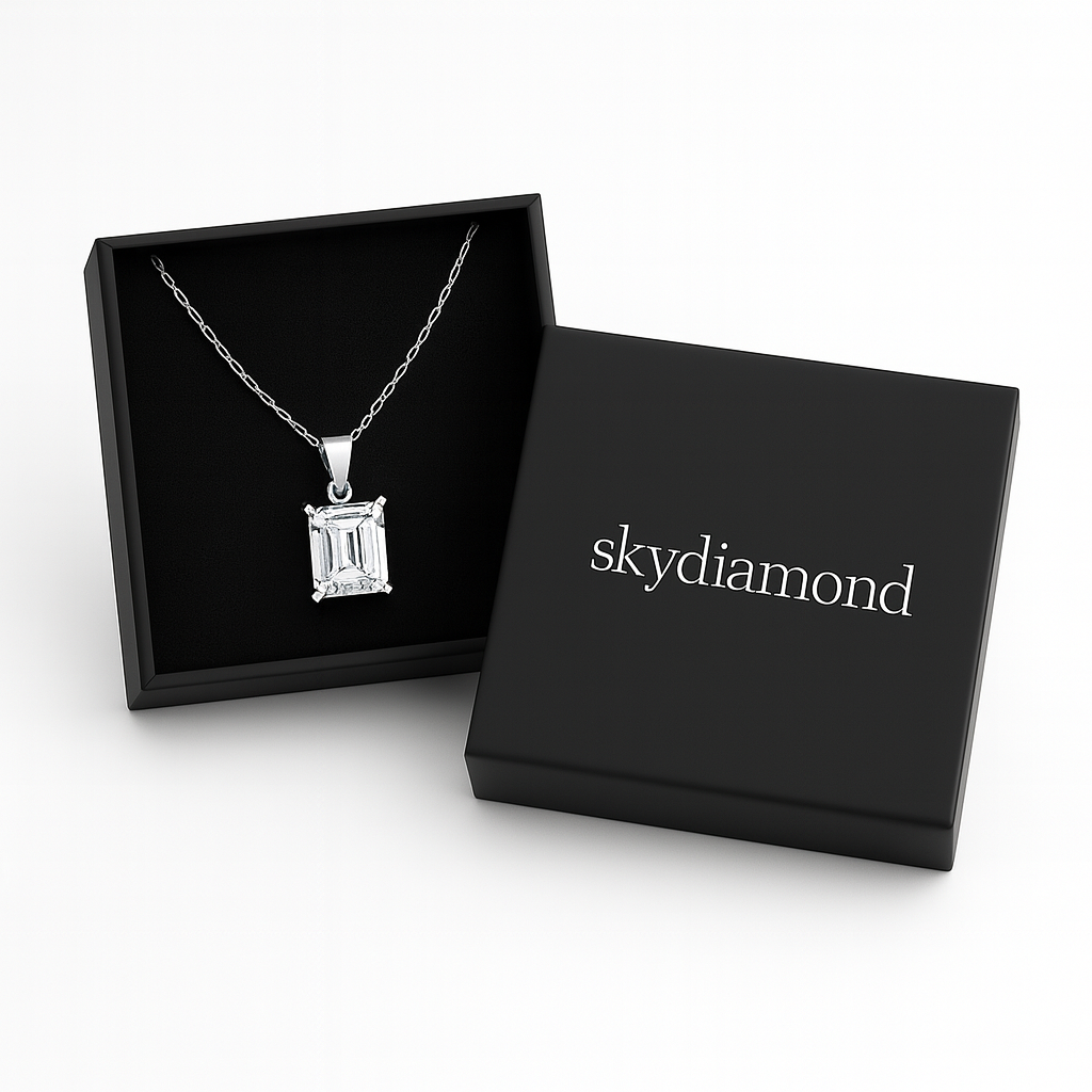 Elegante Eterna Square Collier 3.0 ct Sky Diamond – 925er Silber, 18K Echtgold veredelt, 42–45 cm verstellbar