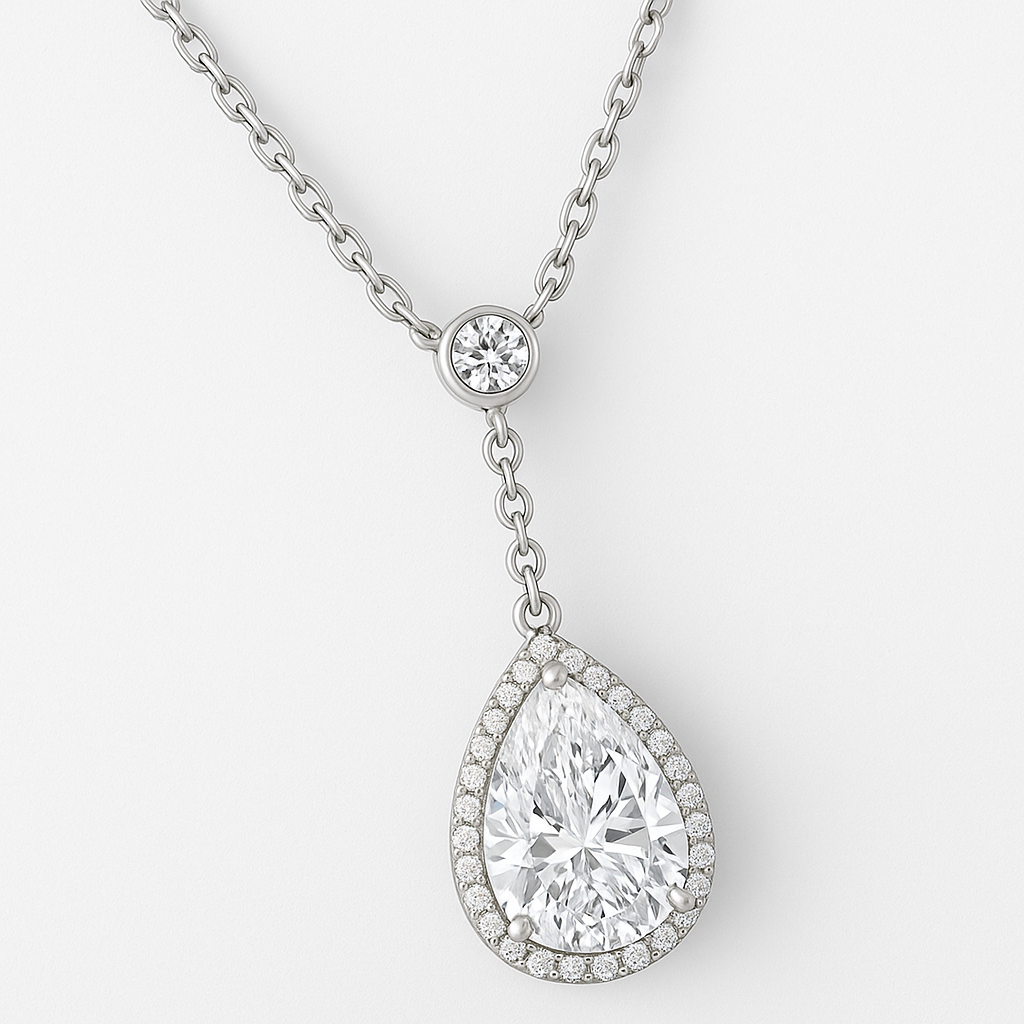 Exklusives Luna Drop Collier  4.26 ct Sky Diamond – 925er Silber & 18K Gold, verstellbare Ankerkette (42-45 cm)