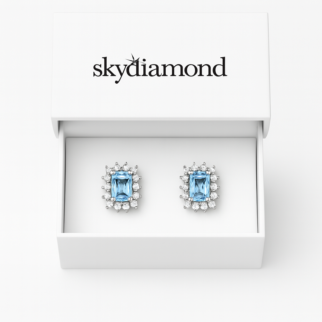 Elegante Aqua Majesty Ohrstecker 2.5 ct Blau topas & 0.42 ct Sky Diamond – 18 Karat Vergoldet & 925er Silber