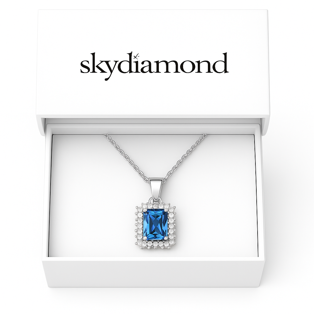 Edles Azure Crown Collier 1.2 ct Blau Topas & 0.23 ct Sky Diamond – 18 Karat Vergoldet & 925er Silber