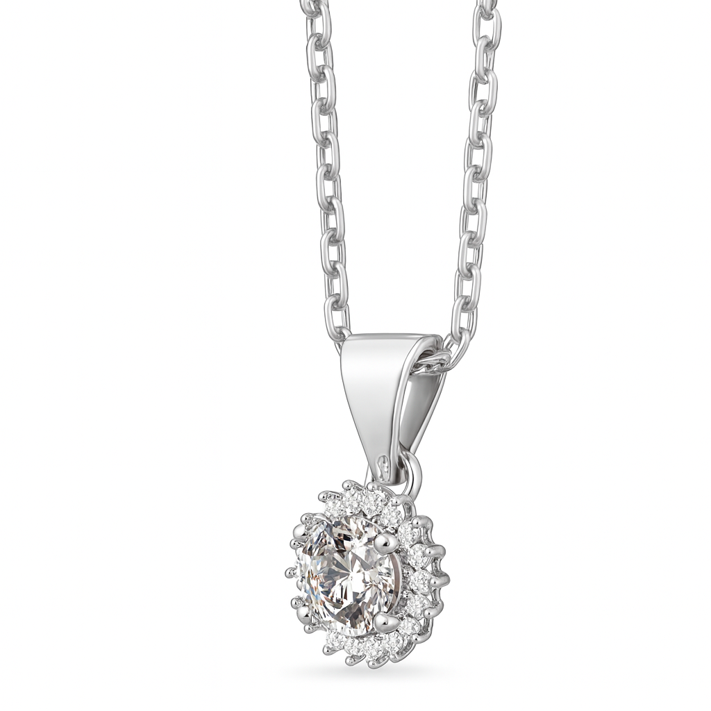 Elegantes Aurora Bloom Collier mit 0.90 ct Sky Diamond – 925er Silber & 18K Gold, Ankerkette (42-45 cm)