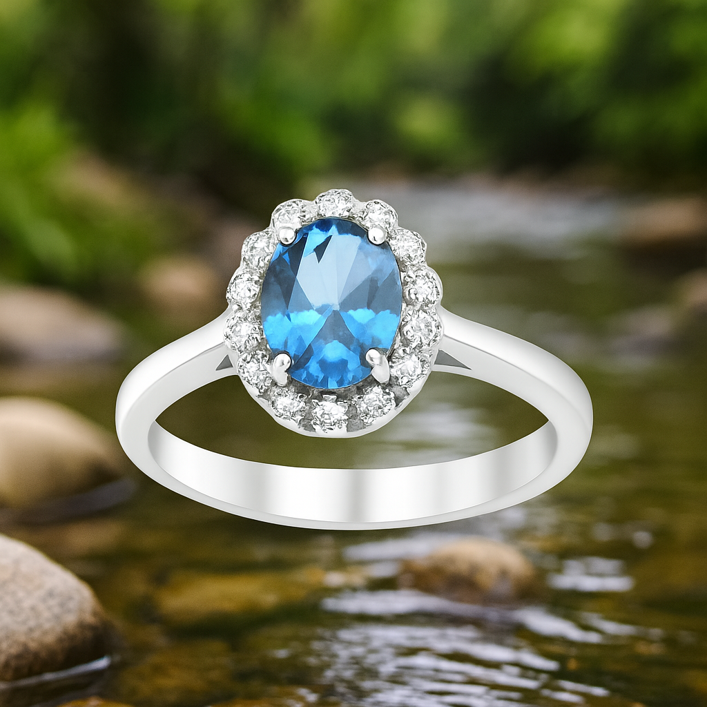 Eleganter Ring mit 1.3 ct Topas & 0.21 ct Created Diamond – 18K Gold veredelt, 925er Silber für luxuriösen Stil