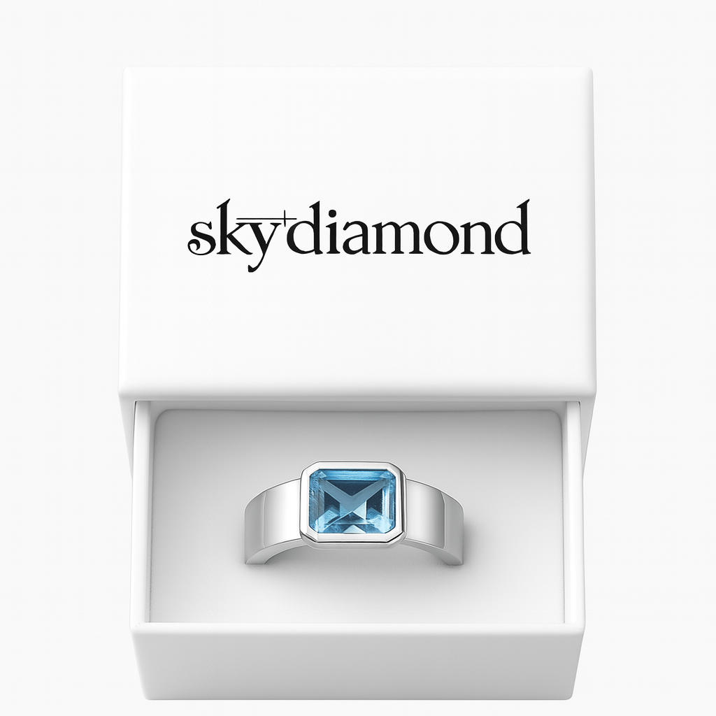 Klassischer Unisex Ring mit 1.3 ct Blau Topas – 18K Gold veredelt, 925er Silber für zeitlose Eleganz