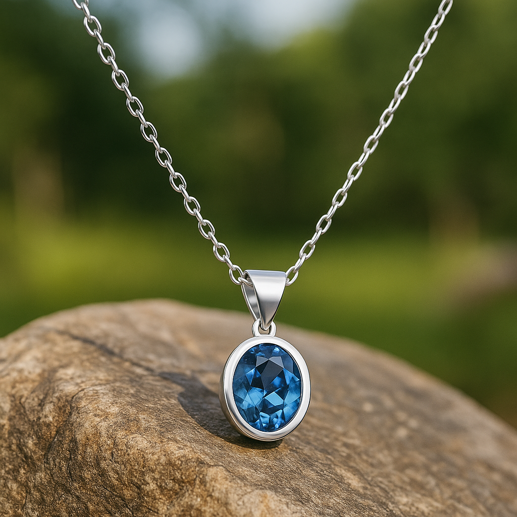 Exklusives Collier mit 2.5 ct Blau Topas – 18K Gold veredelt, 925er Silber & verstellbare Ankerkette (42-45 cm)
