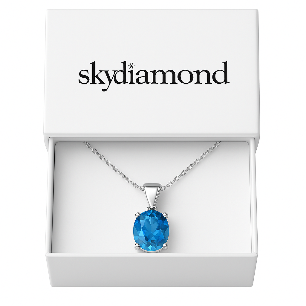 Exquisites Collier mit 4.0 ct Blau Topas – 18K Gold veredelt, 925er Silber & verstellbare Ankerkette (42-45 cm)