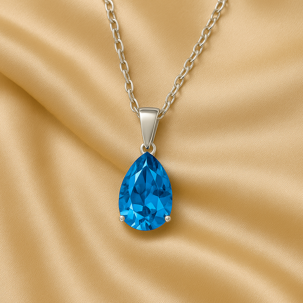 Elegantes Collier mit 3.2 ct Blau Topas – 18K Gold veredelt, 925er Silber & verstellbare Ankerkette (42-45 cm)