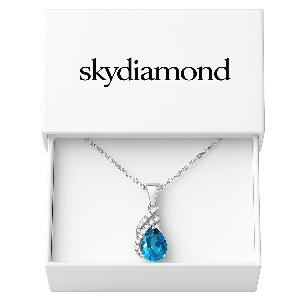 Elegantes Collier mit 2.5 ct Blau Topas & 0.13 ct Created Diamond – 18K Gold veredelt, 925er Silber & verstellbare Ankerkette (42-45 cm)