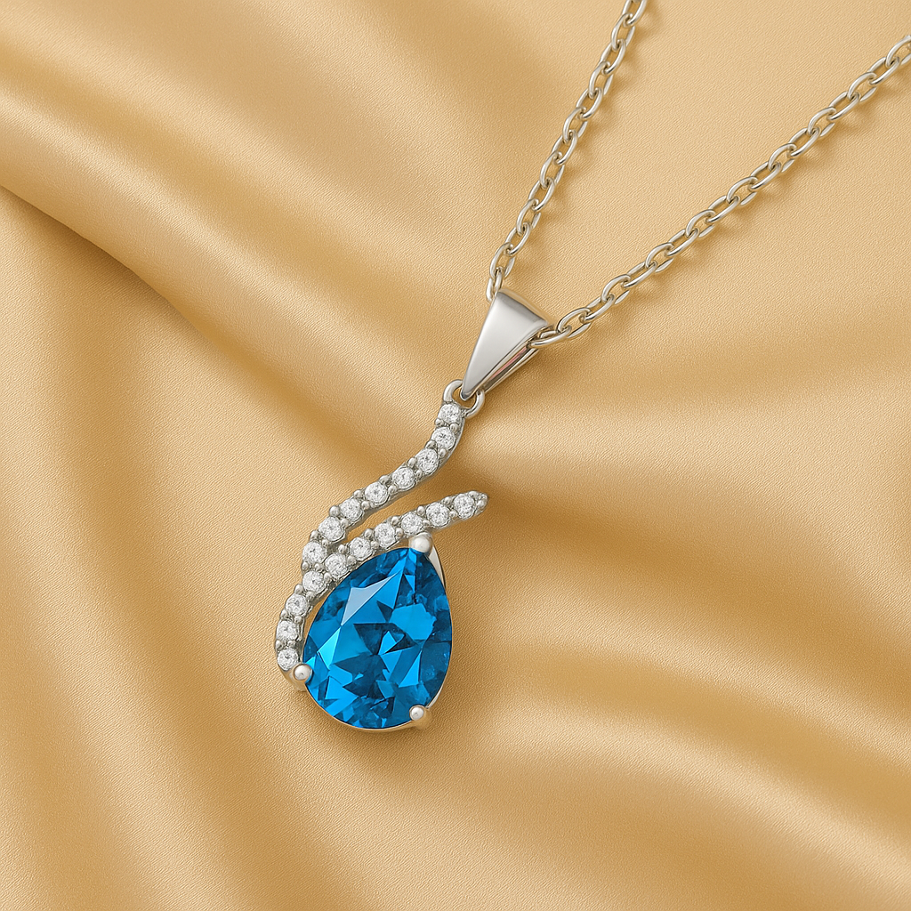 Elegantes Collier mit 2.5 ct Blau Topas & 0.13 ct Created Diamond – 18K Gold veredelt, 925er Silber & verstellbare Ankerkette (42-45 cm)