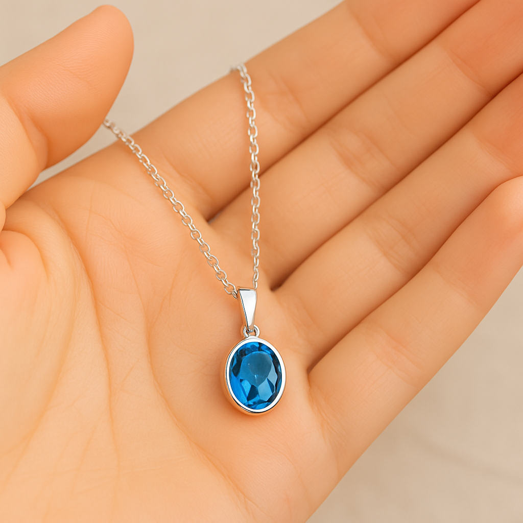 Exklusives Collier mit 2.0 ct Blau Topas (Oval) – 18K Gold veredelt, 925er Silber & verstellbare Ankerkette (42-45 cm)