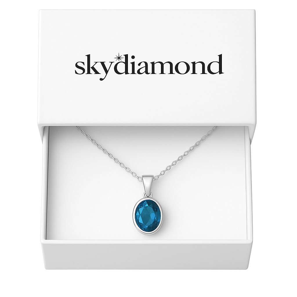 Exklusives Collier mit 2.0 ct Blau Topas (Oval) – 18K Gold veredelt, 925er Silber & verstellbare Ankerkette (42-45 cm)