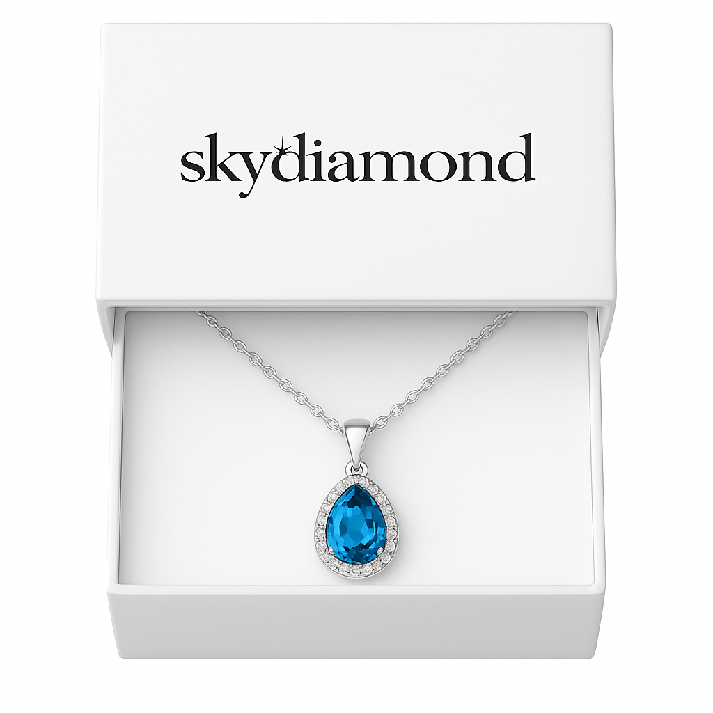 Luxuriöses Collier mit 4.0 ct Blau Topas & 0.15 ct Created Diamond – 18K Gold veredelt, 925er Silber & verstellbare Ankerkette (42-45 cm)