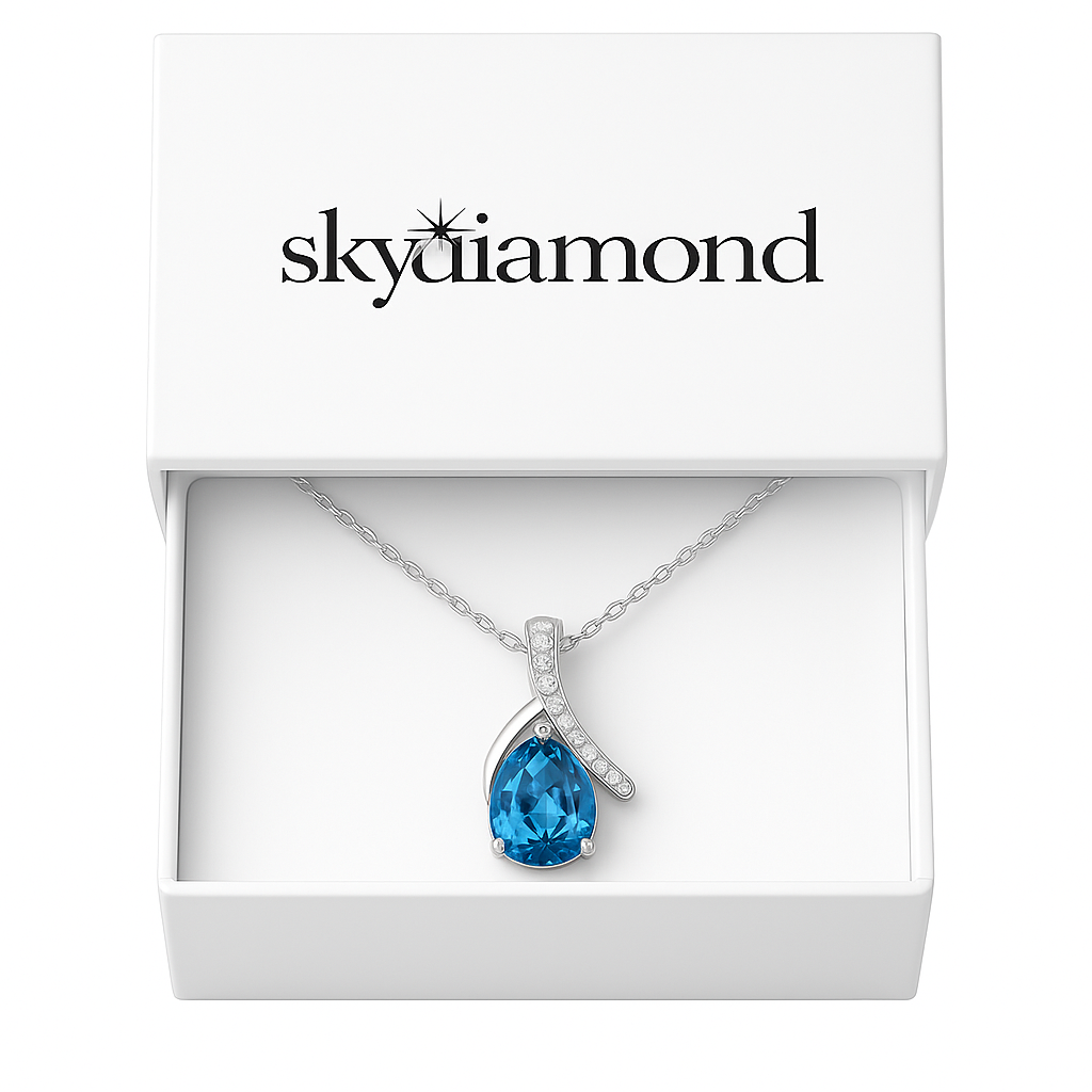 Feines Collier mit 1.25 ct Blau Topas & 0.05 ct Created Diamond – 18K Gold veredelt, 925er Silber & verstellbare Ankerkette (42-45 cm)
