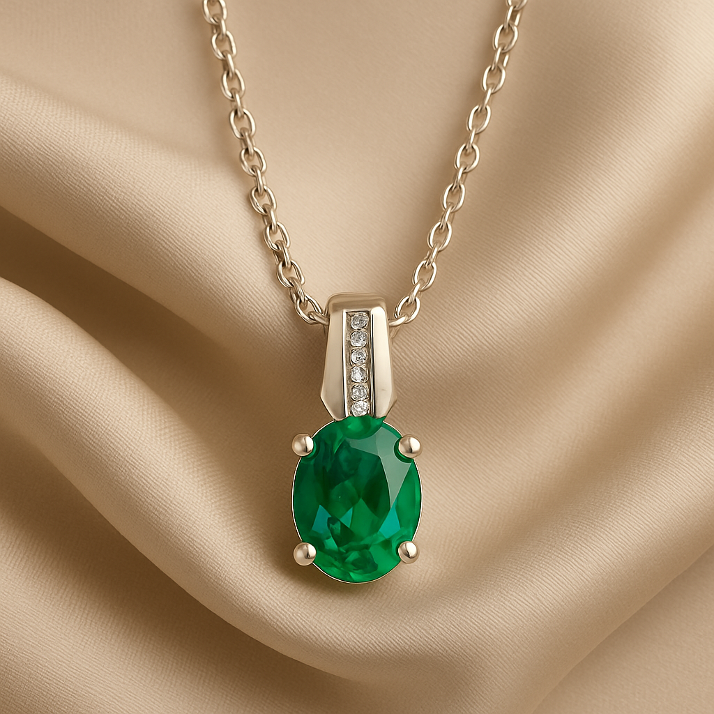 Elegantes Collier mit 1.5 ct Smaragd Behandelt – 925er Silber & 18K Gold Veredelt
