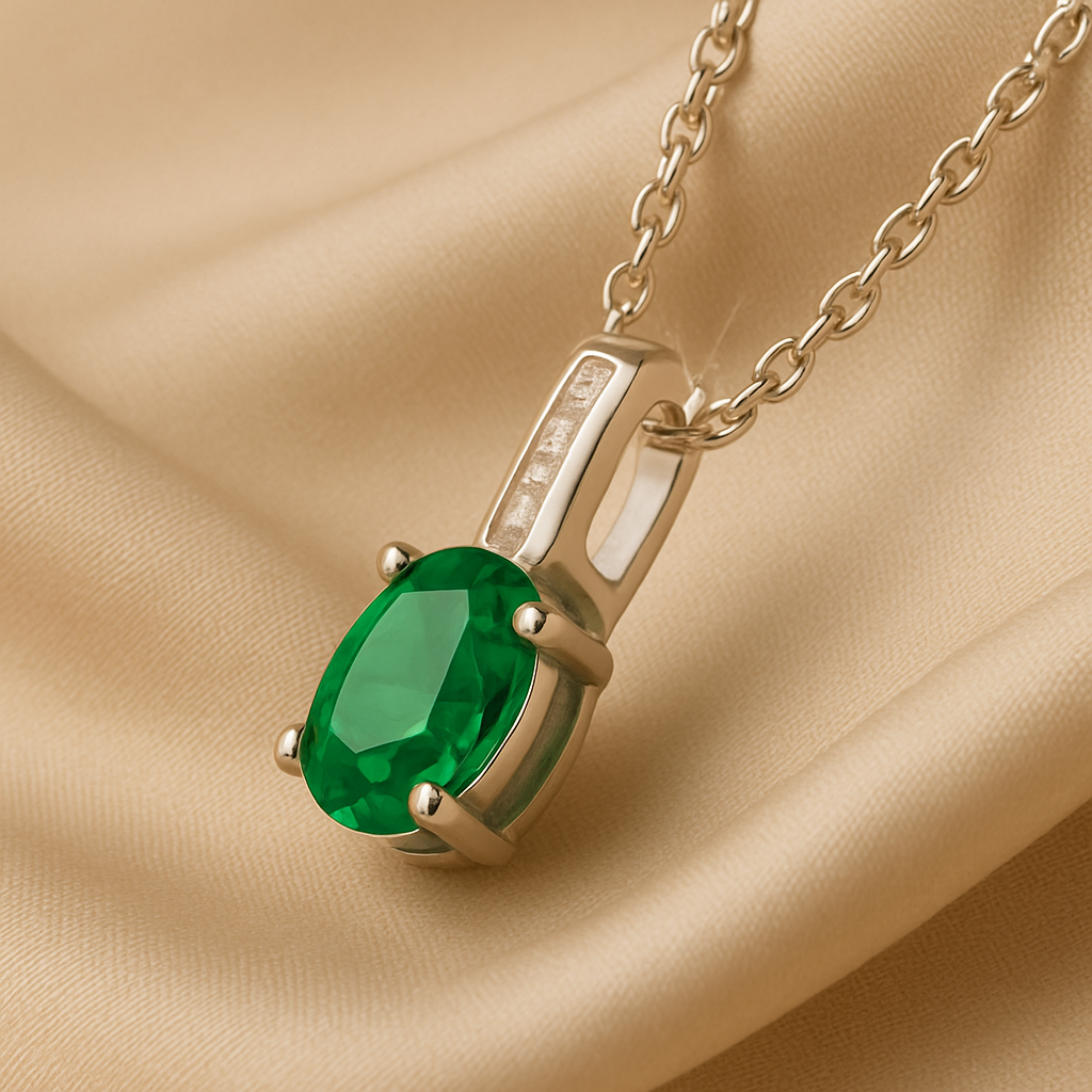 Elegantes Collier mit 1.5 ct Smaragd Behandelt – 925er Silber & 18K Gold Veredelt