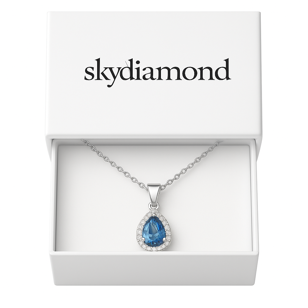 Elegantes Collier mit 1.50 ct Blau Topas & 0.11 ct Created Diamond – 18K Gold veredelt, 925er Silber & verstellbare Ankerkette (42-45 cm)