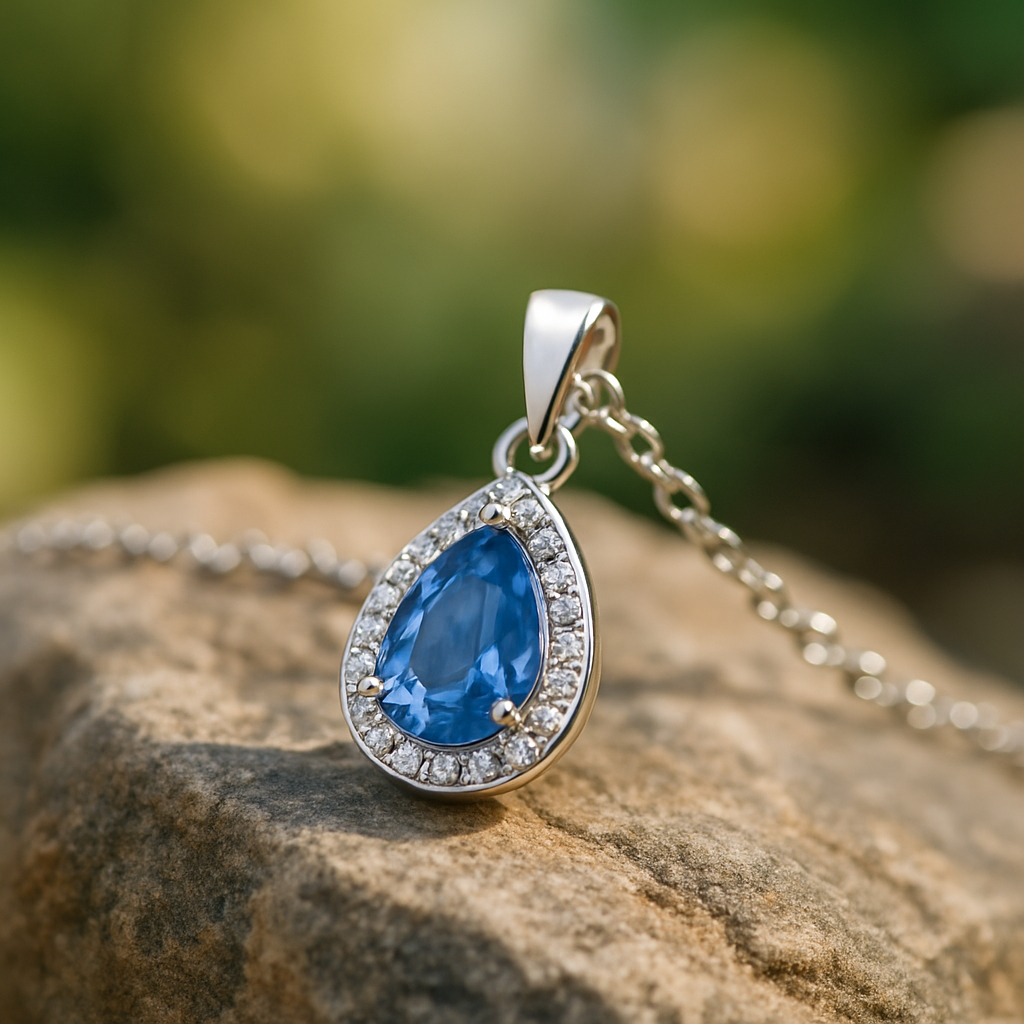 Elegantes Collier mit 1.50 ct Blau Topas & 0.11 ct Created Diamond – 18K Gold veredelt, 925er Silber & verstellbare Ankerkette (42-45 cm)