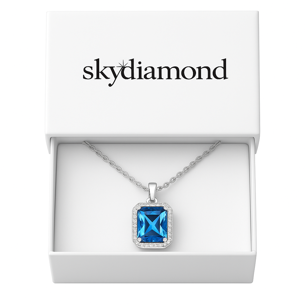Luxuriöses Collier mit 7.0 ct Blau Topas & 0.60 ct Created Diamond – 18K Gold veredelt, 925er Silber & verstellbare Ankerkette (42-45 cm)