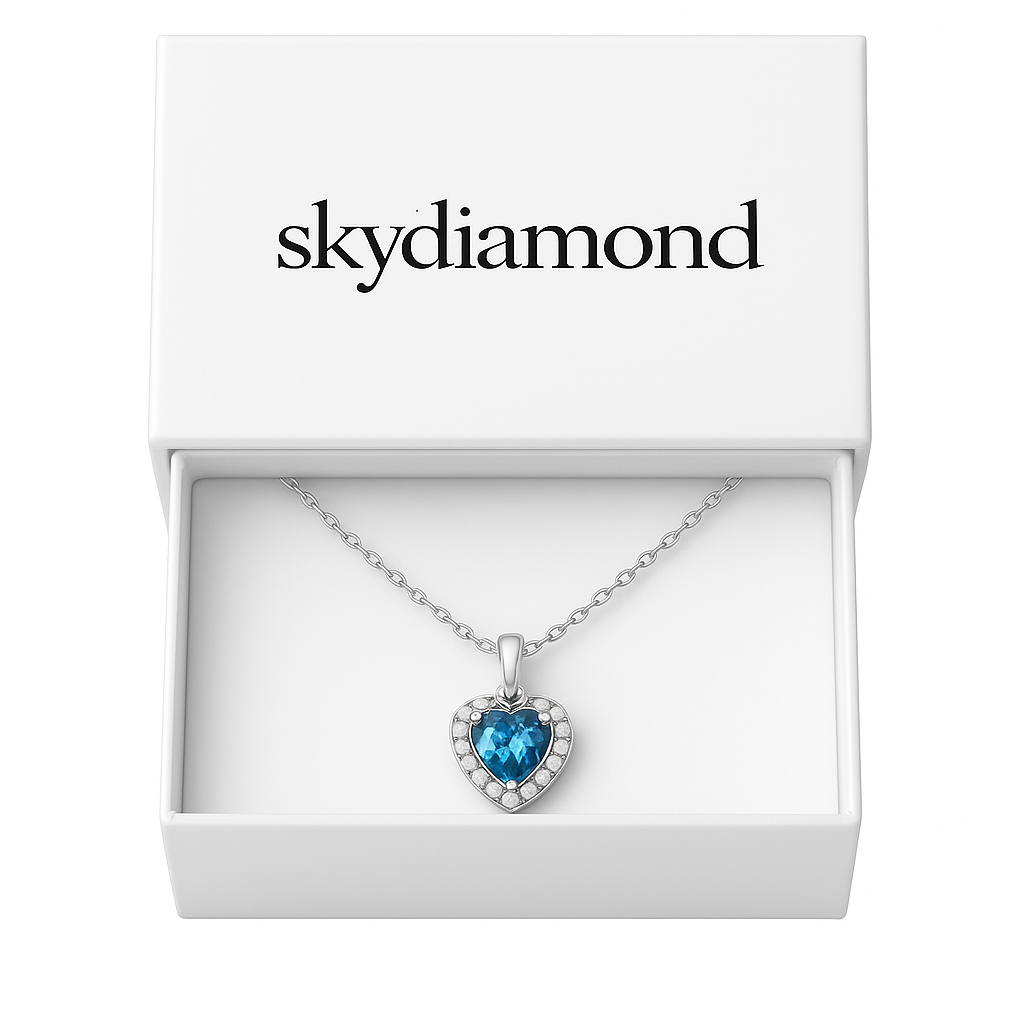 Exklusives Collier mit 2.5 ct Blau Topas & 0.12 ct Created Diamond – 18K Gold veredelt, 925er Silber & verstellbare Ankerkette (42-45 cm)