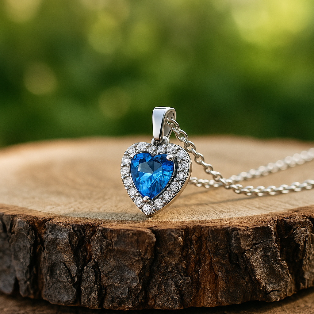 Exklusives Collier mit 2.5 ct Blau Topas & 0.12 ct Created Diamond – 18K Gold veredelt, 925er Silber & verstellbare Ankerkette (42-45 cm)