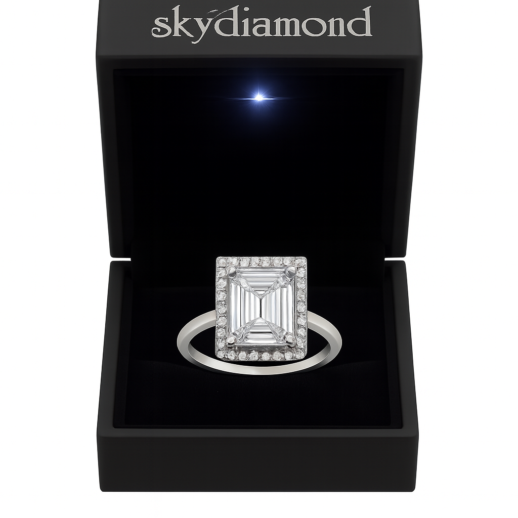 Luxury Aurora Grace Ring  mit 3.08 ct Sky Diamond – 925er Silber & 18K Gold , exklusives Design