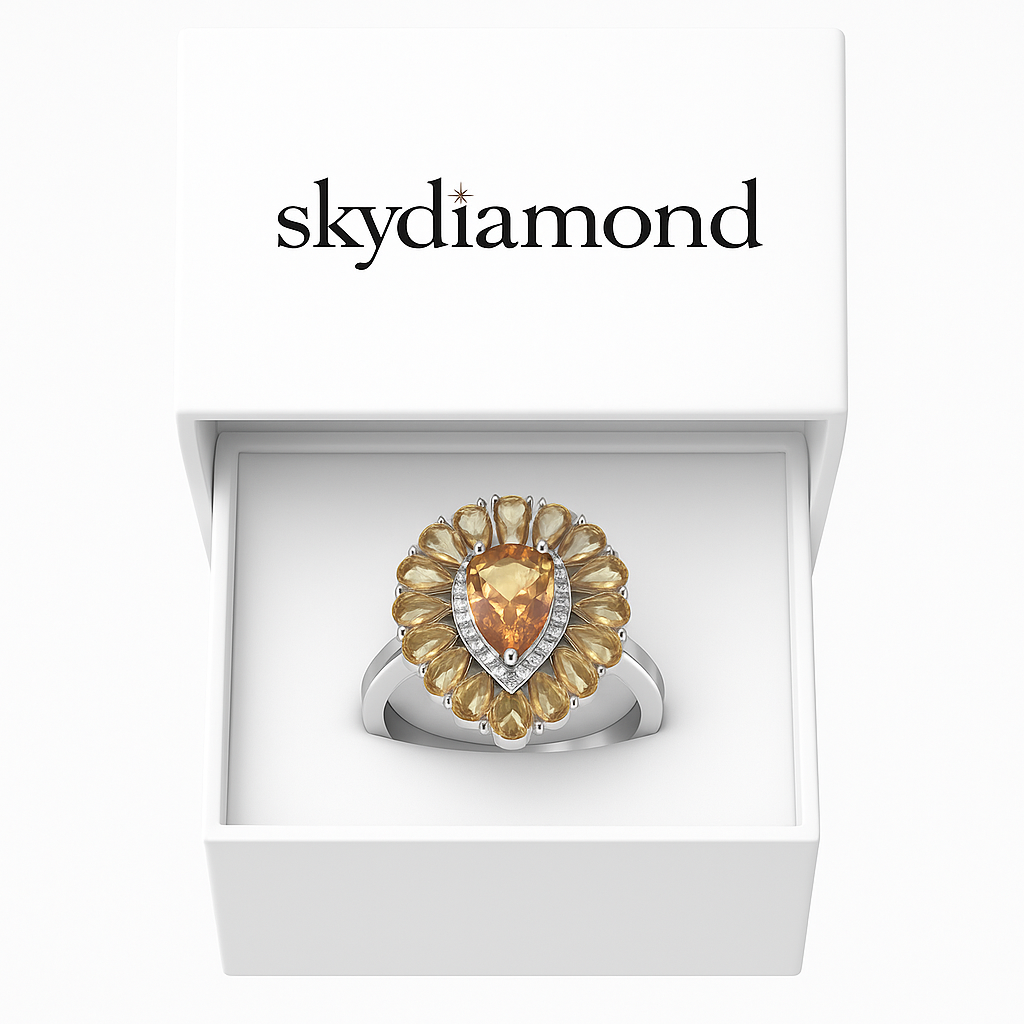 Eleganter Ring Solar Bloom 7.8 ct Zultanit & 0.11 ct Sky Diamond – 18 Karat Vergoldet & 925er Silber