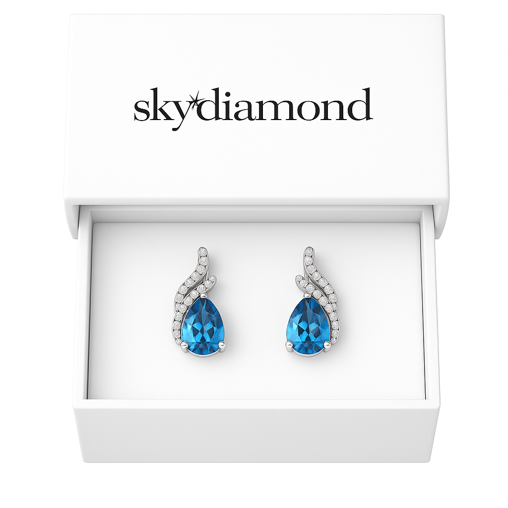 Exklusive Ohrringe mit 5.0 ct Blau Topas & 0.28 ct Created Diamond – 18K Gold veredelt, 925er Silber