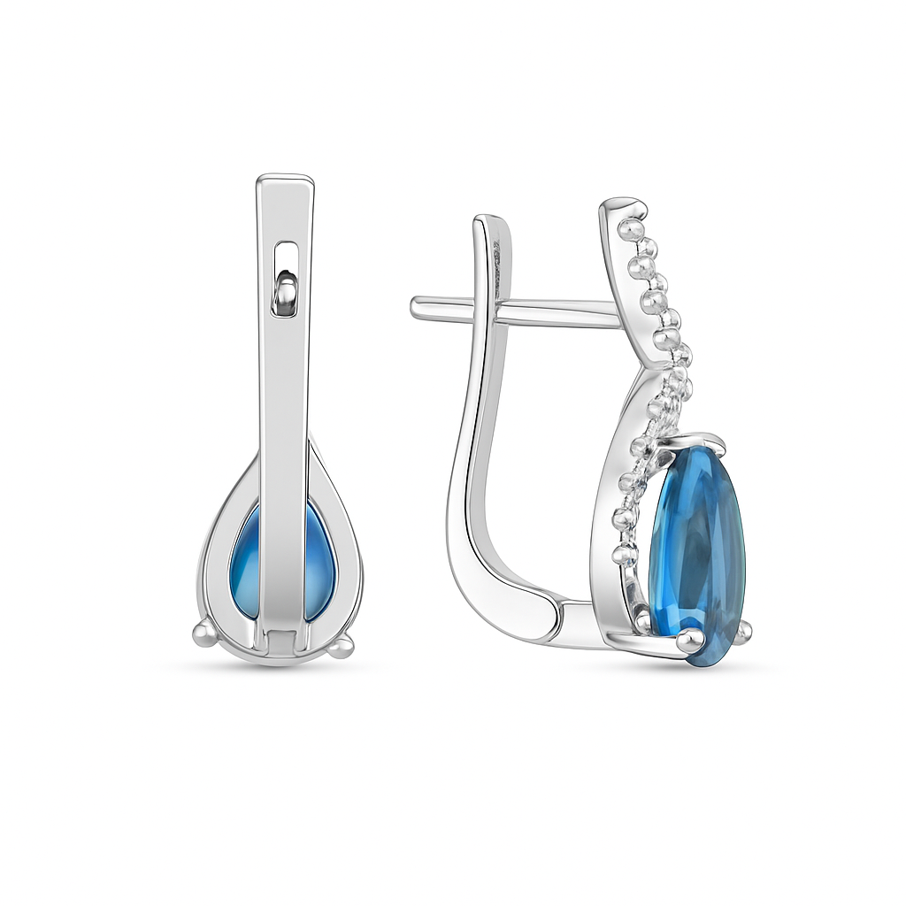 Exklusive Ohrringe mit 5.0 ct Blau Topas & 0.28 ct Created Diamond – 18K Gold veredelt, 925er Silber