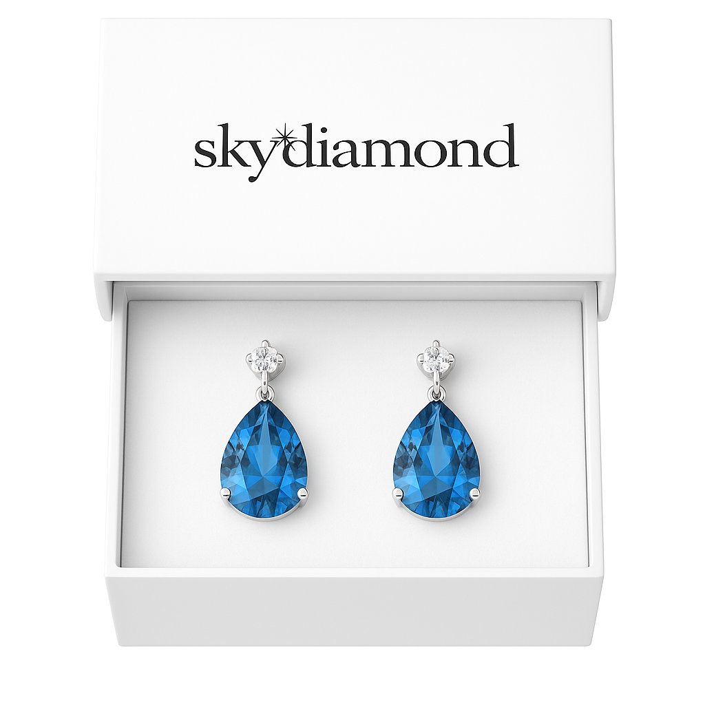 Luxuriöse Blue Ocean Drope Ohrhänger mit 13.6 ct Blau Topas & 0.22 ct Sky Diamond – 18K Gold veredelt, 925er Silber