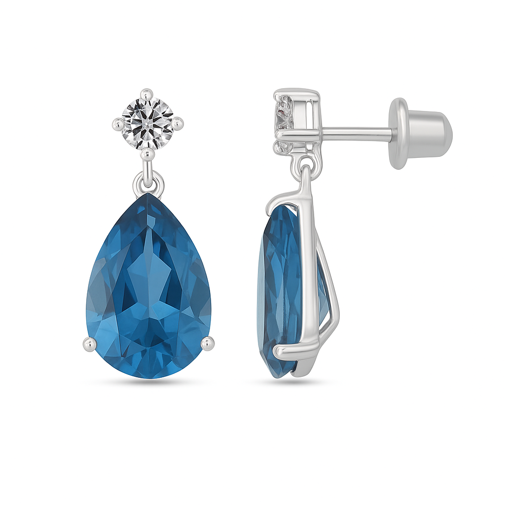 Luxuriöse Blue Ocean Drope Ohrhänger mit 13.6 ct Blau Topas & 0.22 ct Sky Diamond – 18K Gold veredelt, 925er Silber