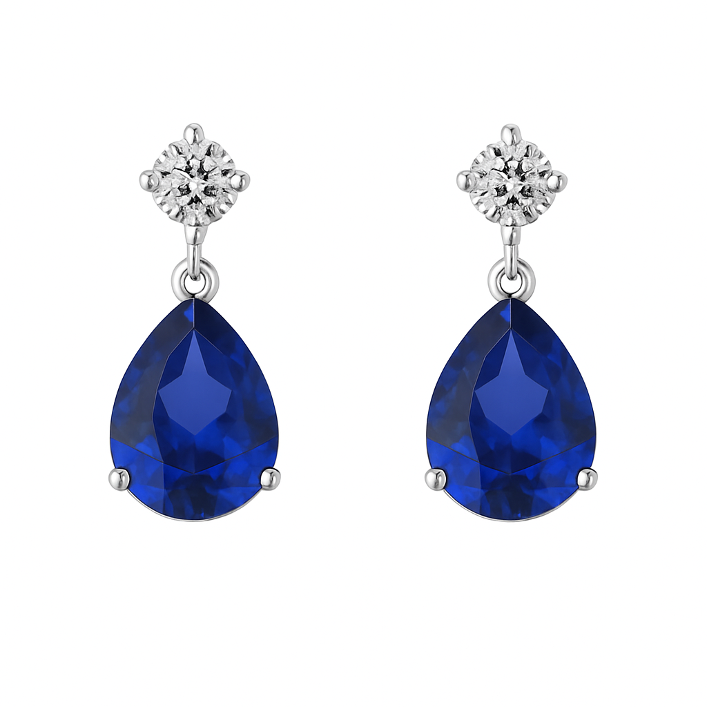 Blue Dropr Grace Ohrstecker  2.0 ct Saphir Behandelt & 0.24 ct Sky Diamond – 18K Gold Veredelt, 925er Silber