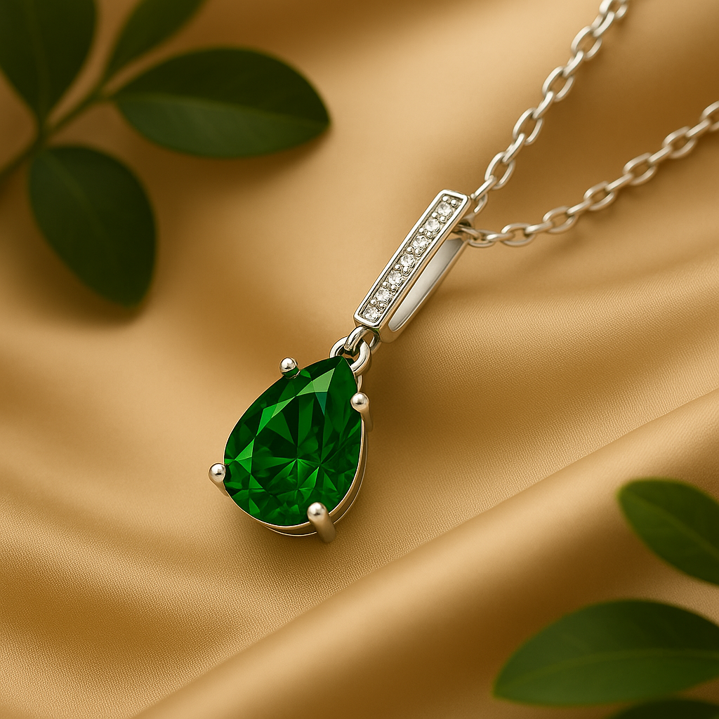 Elegantes Collier mit 2.4 ct Smaragd Behandelt – 925er Silber & 18K Gold Veredelt