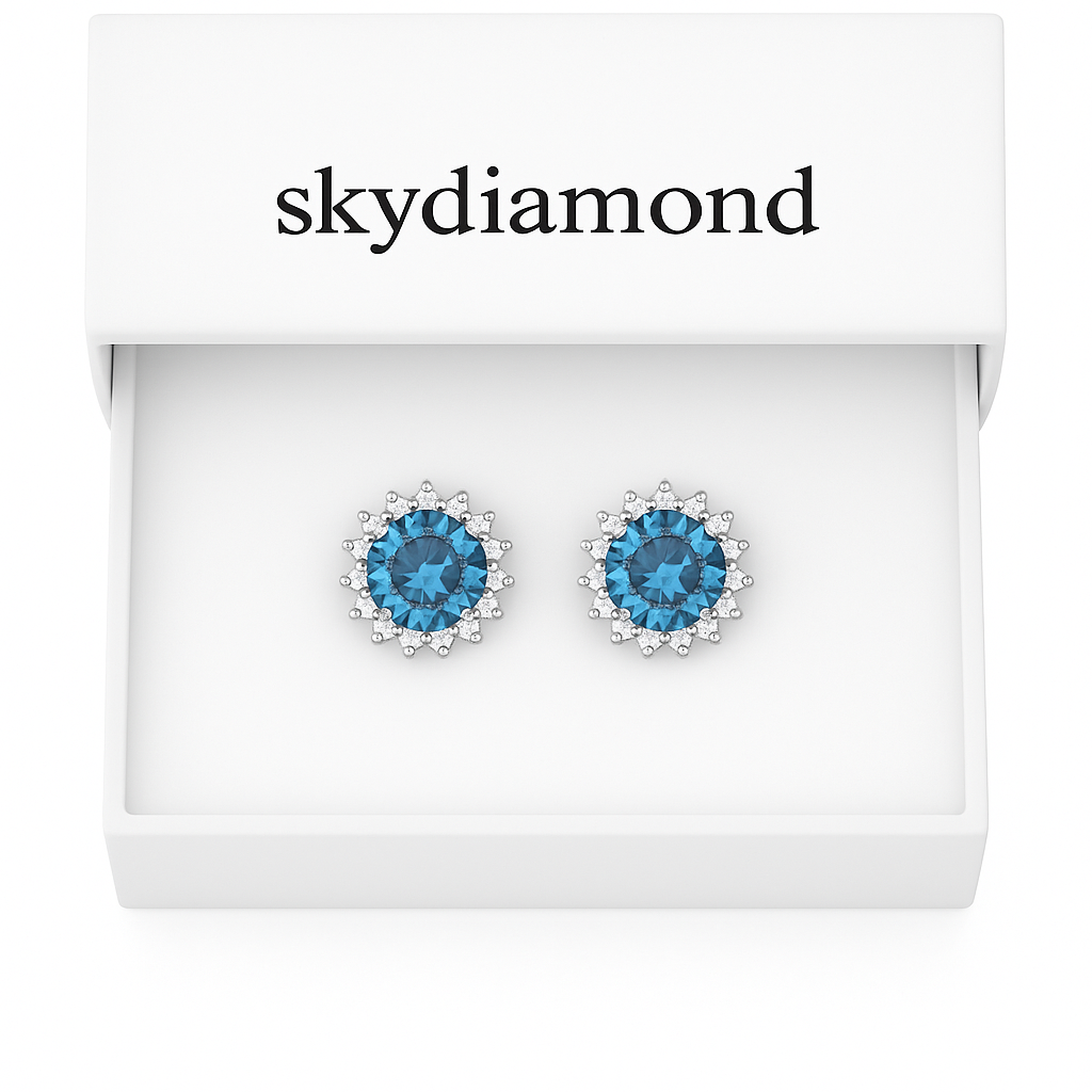 Exquisite Ohrringe mit 1,0 ct Blau Topas & 0,08 ct Created Diamond – 18K Gold veredelt, 925er Silber