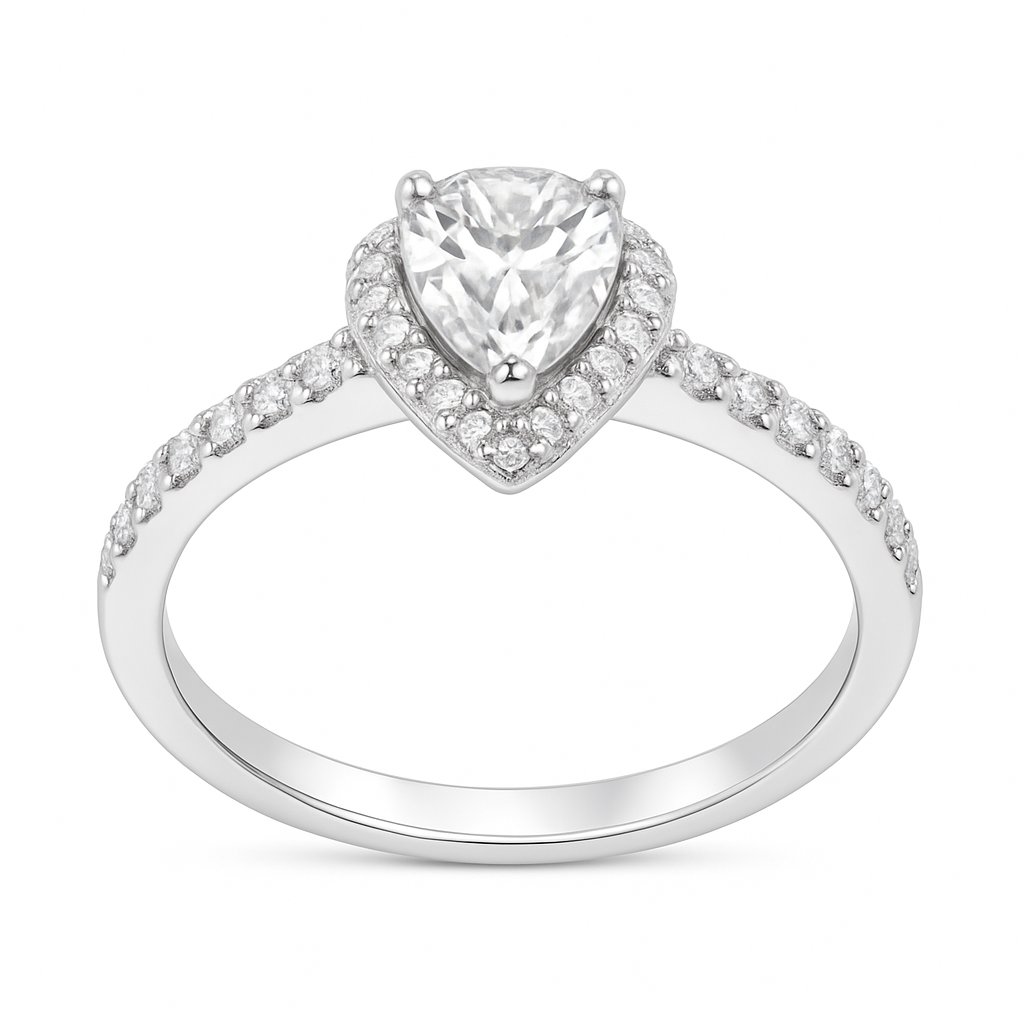 Glanzvoller Tropfen-Ring mit 0.91 ct Sky Diamond – 925er Silber, 18K Echtgold veredelt