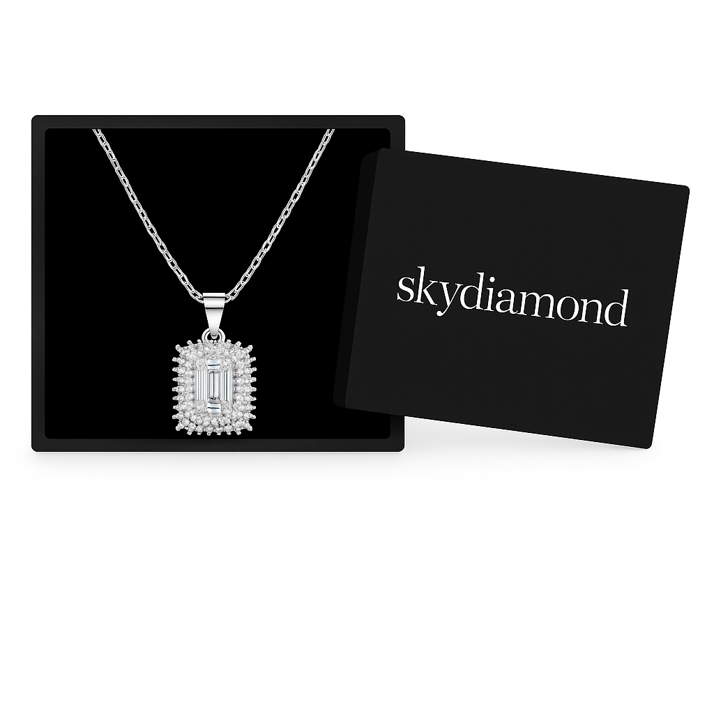 Elegantes Celestia Radiant Collier mit 1.2 ct Sky Diamond – 925er Silber & 18K Gold, Ankerkette (42-45 cm)