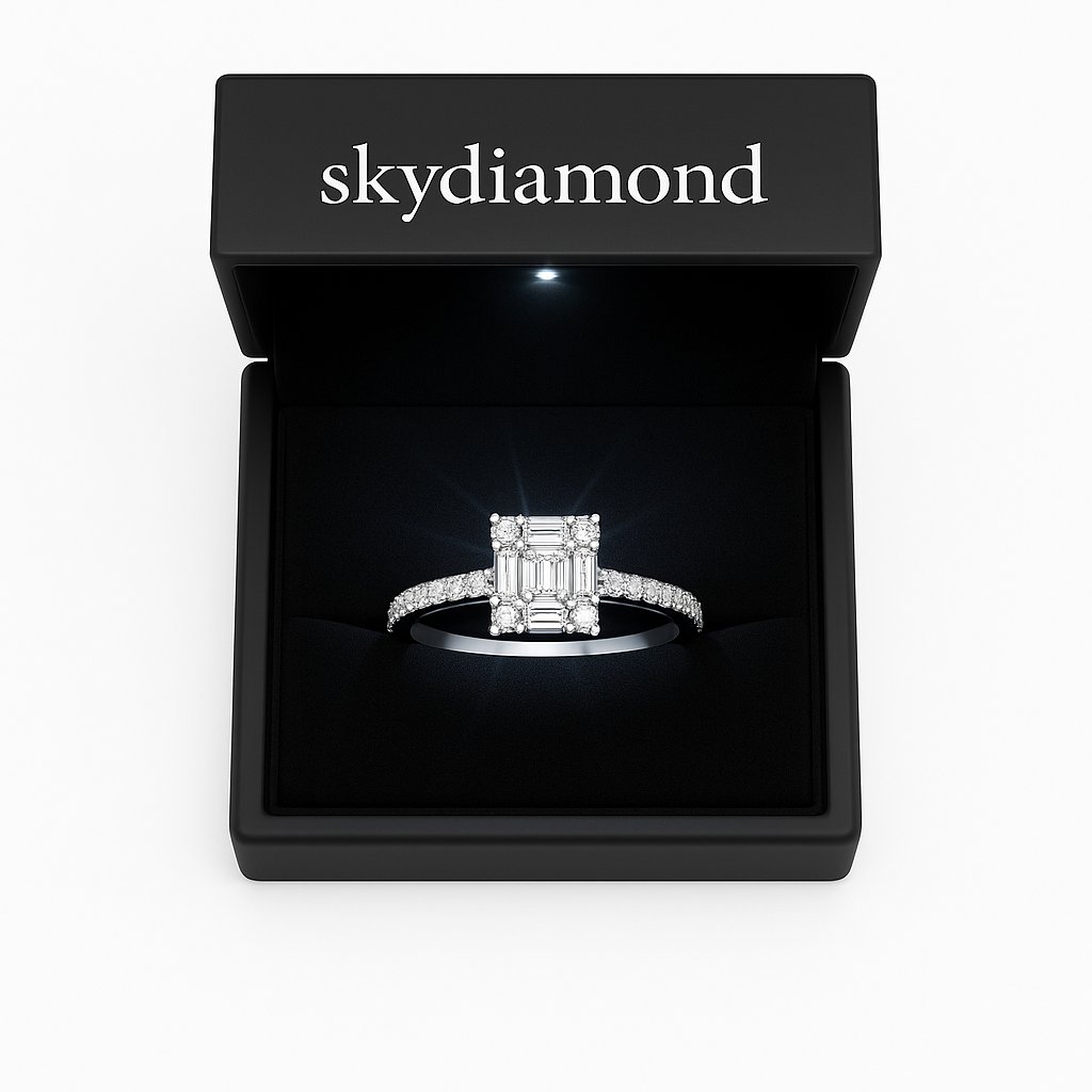 White Ring Radiance – 925er Silber & 18K Gold, 1.27 ct Sky Diamond