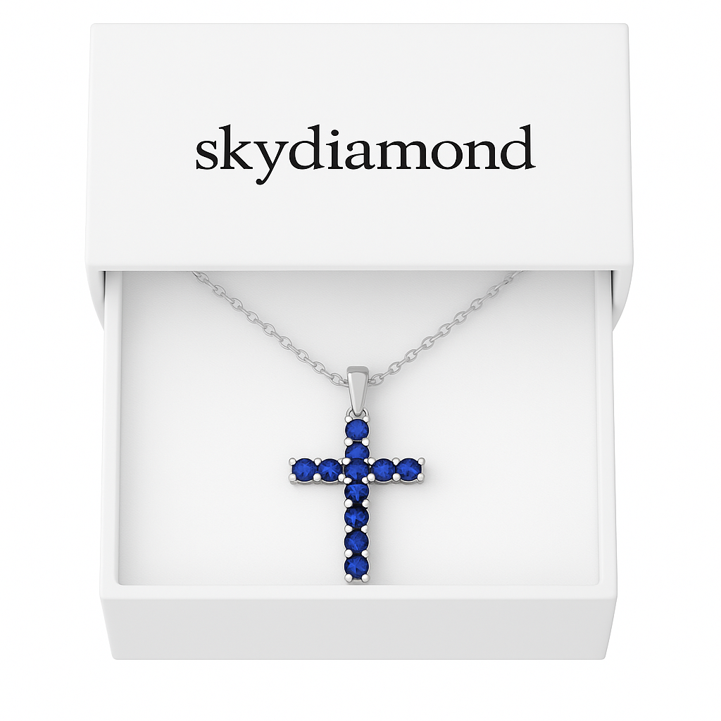 Divine Blue Cross Collier 2.2 ct Saphir  925er Silber – Rhodiniert und 18K Gold Veredelt