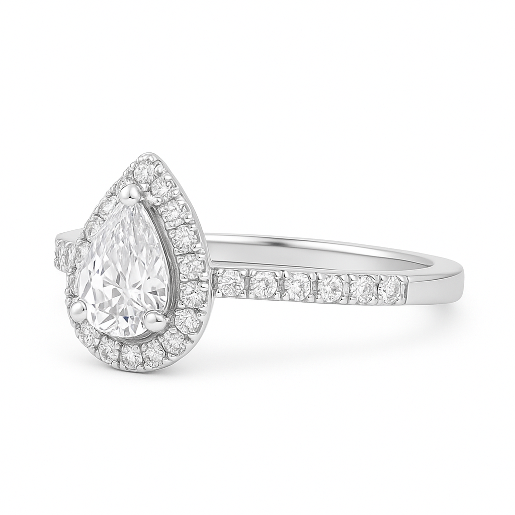 Glanzvoller Tropfen-Ring mit 0.91 ct Sky Diamond – 925er Silber, 18K Echtgold veredelt