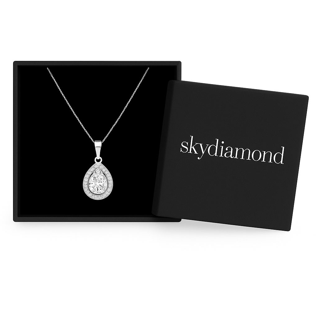 Elegantes Celestia Drop Collier mit 0.93 ct Sky Diamond – 925er Silber & 18K Gold, Ankerkette (42-45 cm)