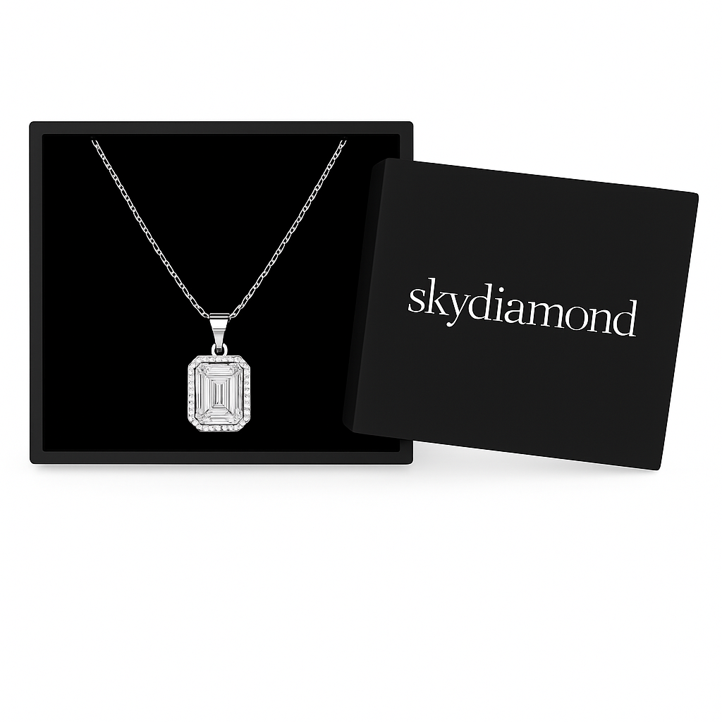 Luxury Eterna Emerald Collier  5.08 ct Sky Diamond – 925er Silber & 18K Gold, verstellbare Ankerkette