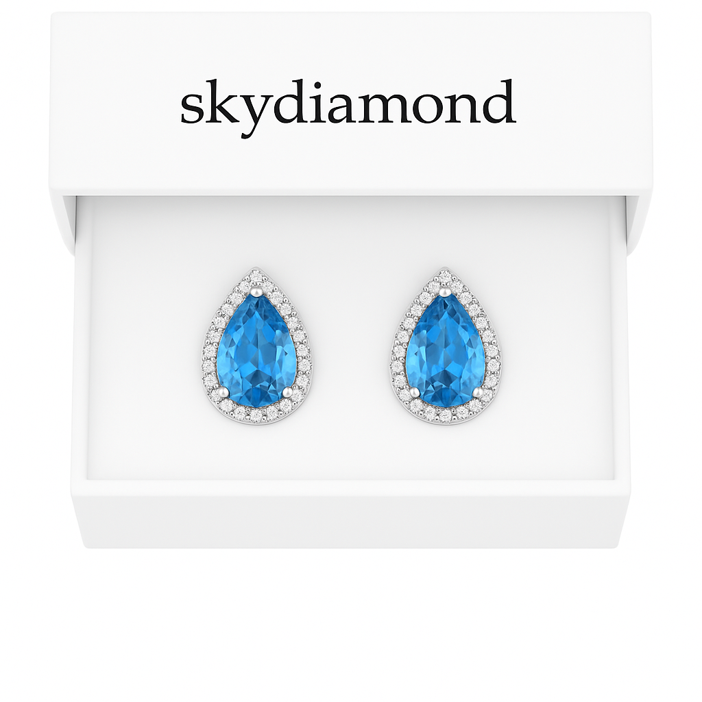 Elegante Ohrringe mit 3.0 ct Blau Topas & 0.21 ct Created Diamond – 18K Gold veredelt, 925er Silber für luxuriösen Glanz
