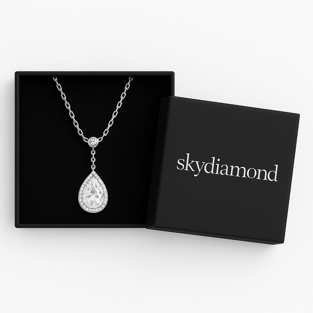Exklusives Luna Drop Collier  4.26 ct Sky Diamond – 925er Silber & 18K Gold, verstellbare Ankerkette (42-45 cm)