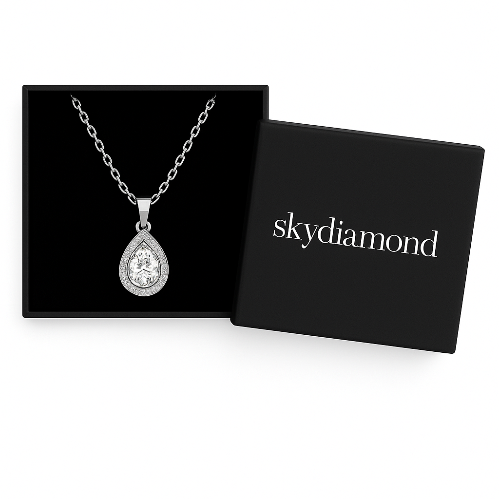 Elegantes Valentina Drope Collier 2.03 ct Sky Diamond – 925er Silber & 18K Gold, verstellbare Ankerkette (42-45 cm)