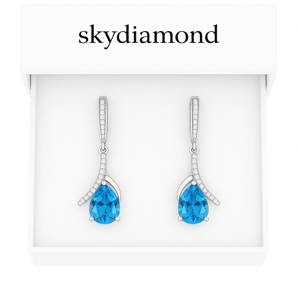 Luxuriöse Ohrhänger mit 2.5 ct Blau Topas & 0.17 ct Created Diamond – 18K Gold veredelt, 925er Silber für elegante Akzente