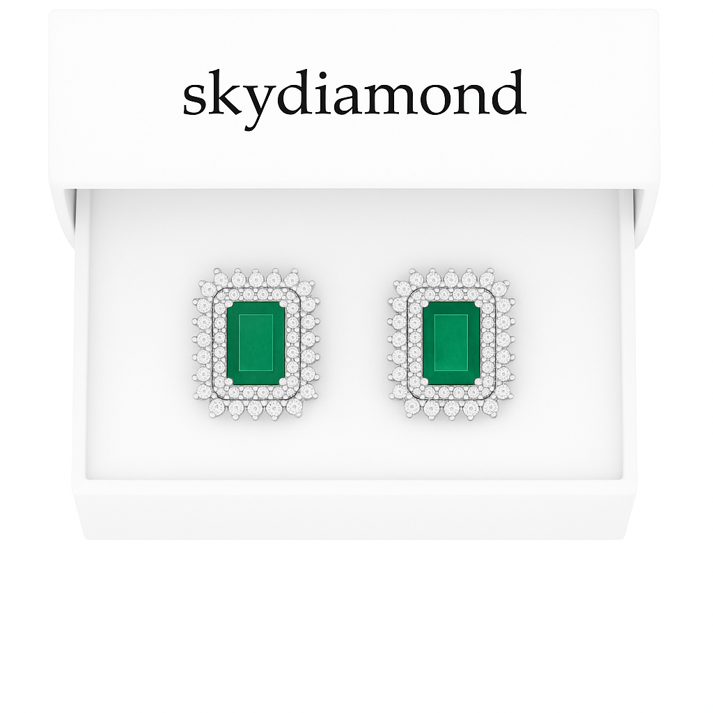 Elegante Ohrringe mit 1.20 ct Smaragd Behandelt & 0.46 ct Created Diamond – 925er Silber & 18K Gold Veredelt