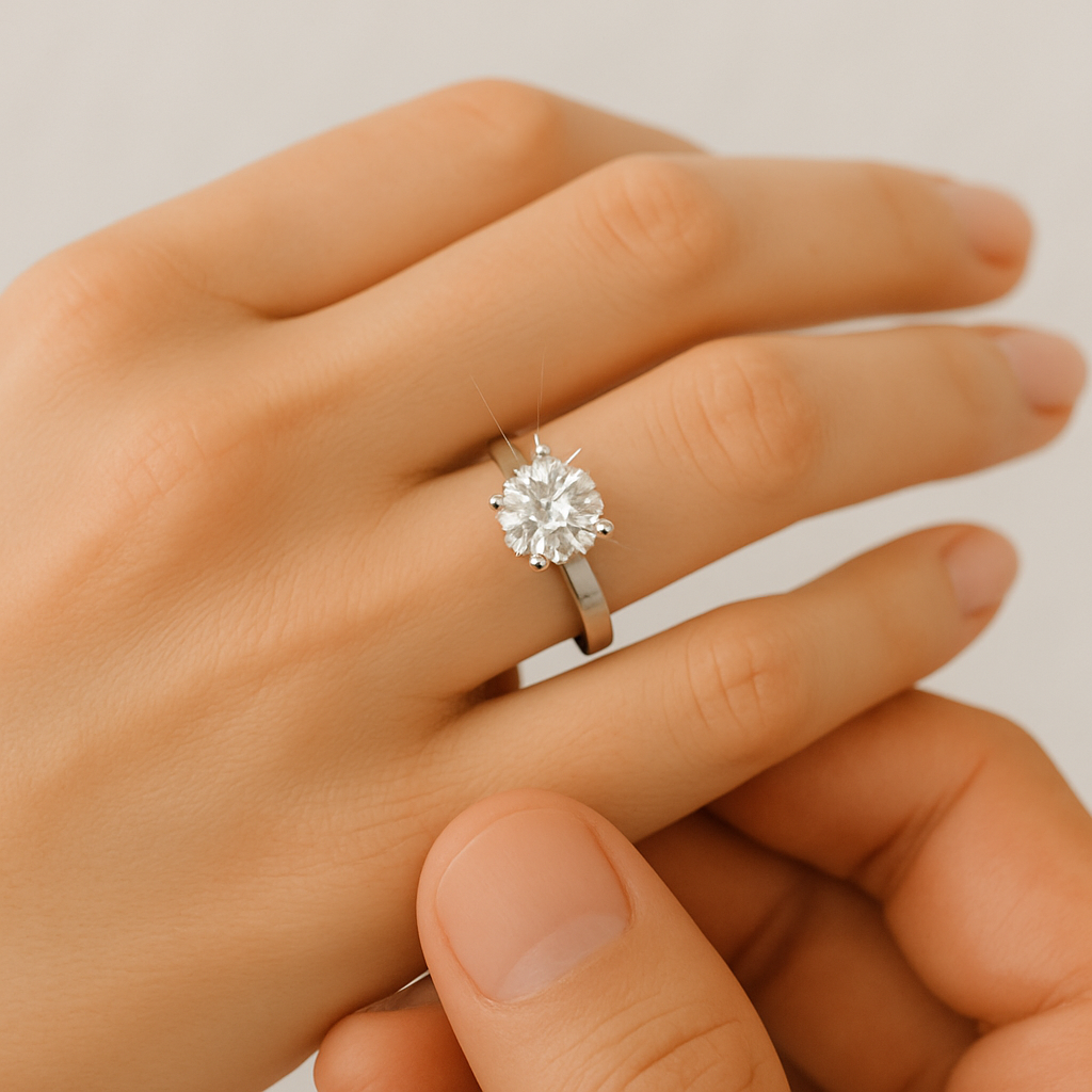 Solitär Classic White Ring – 925er Silber & 18K Gold, 3.35 ct Sky Diamond