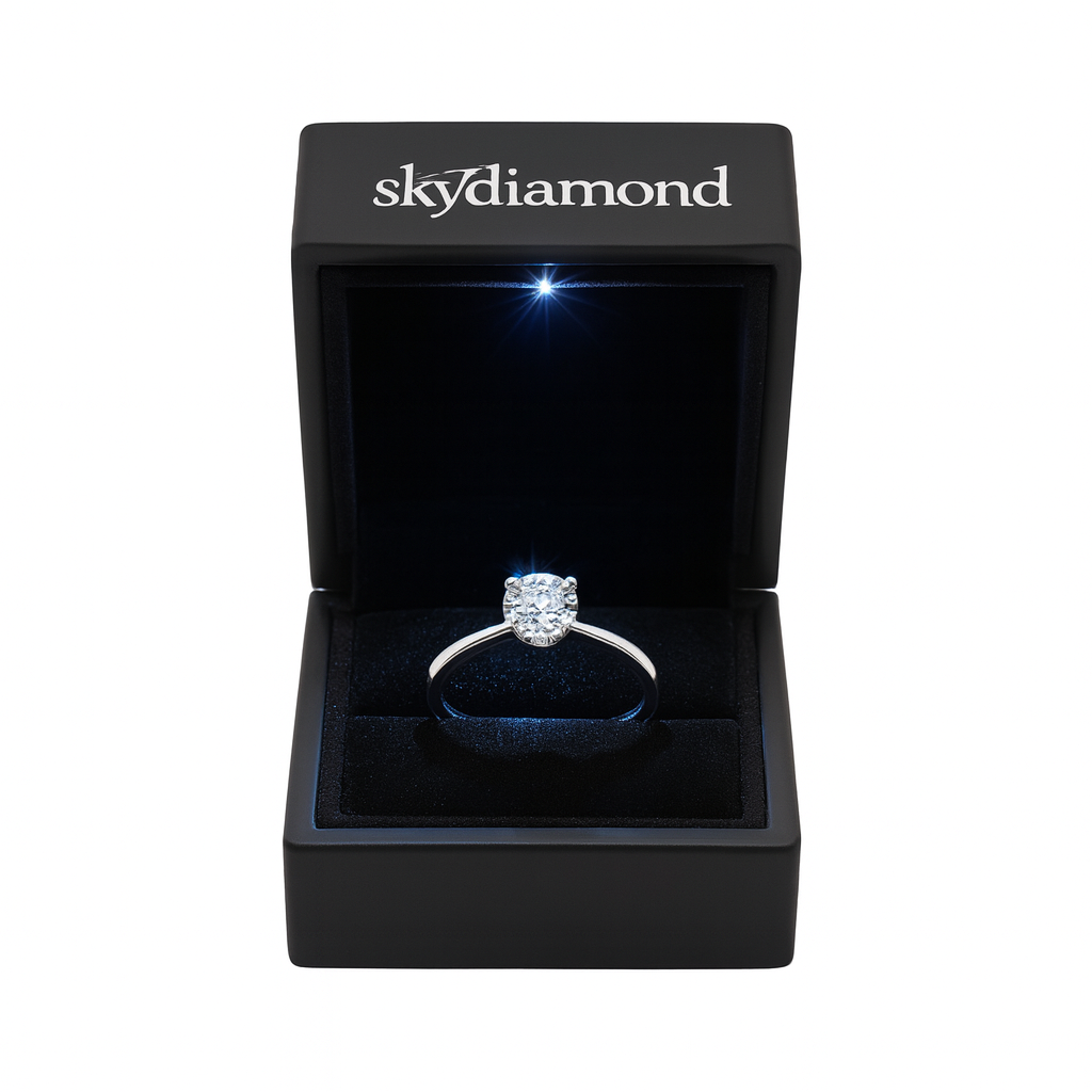 Solitär White Ring – 925er Silber & 18K Gold, 2.0 ct Sky Diamond